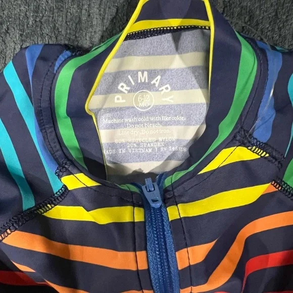 Primary Multicolor Striped Kids Swim Wear Size 6-12 months Like New Condition - Picture 2 of 2